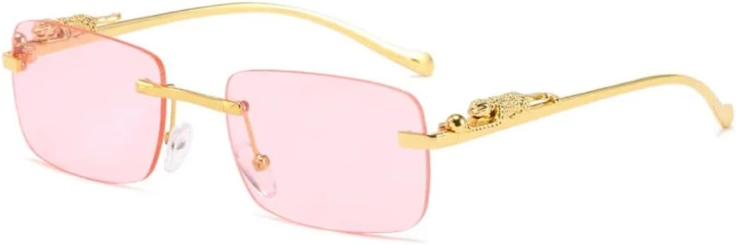 

Солнцезащитные очки с защитой от УФ-излучения UV400 | Без оправы, металлические линзы с леопардовым принтом | для женщин и мужчин, для занятий спортом на открытом воздухе и вождения DSVIGF, Gold Pink