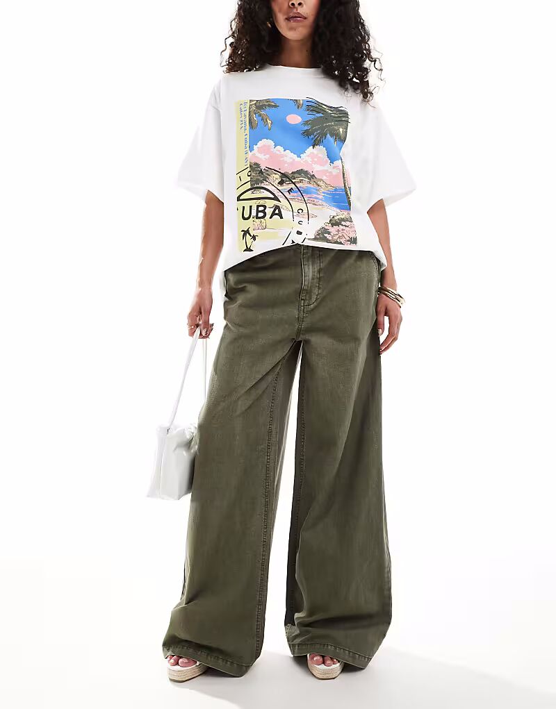 

Мягкие широкие джинсы ASOS DESIGN со льном цвета хаки