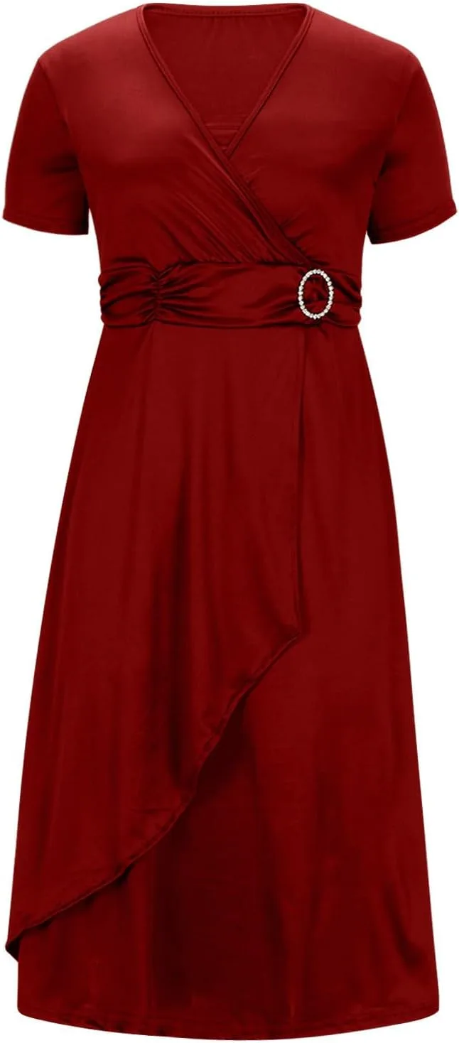 Платья для гостей на свадьбе: элегантные платья с V-образным вырезом, запахом, сборками и оборками, вечерние платья, платья для коктейльных вечеринок Generic, красный — фото 4