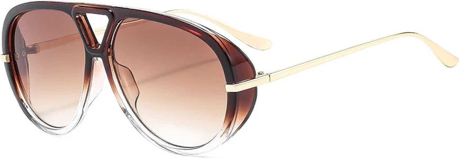 

Винтажные солнцезащитные очки в крупной оправе с двойной перемычкой для женщин и мужчин, модные очки для путешествий и вождения, защита от УФ-излучения UV400 TKKTLLT, Gradient Brown Tea