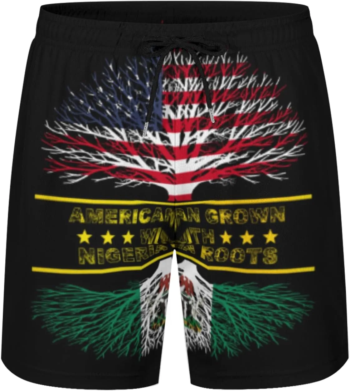 Мужские плавки American Grown and Nigeria Roots с сетчатой подкладкой, завязками, быстросохнущие, с карманами Generic, черный