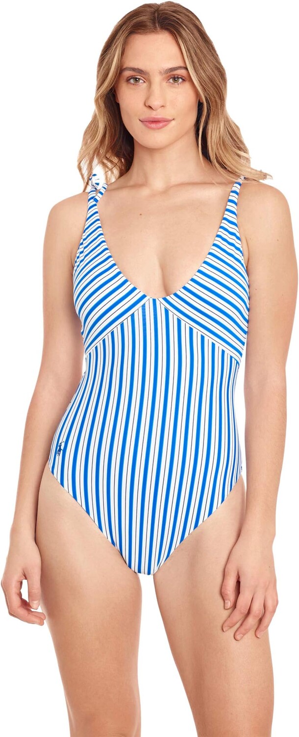 

Купальник Polo Ralph Lauren Coastal Stripe Over-the-Shoulder Splice One-Piece, цвет Cobalt