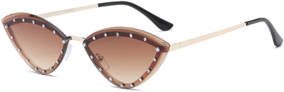 

Винтажные женские солнцезащитные очки «кошачий глаз» без оправы с линзами Ocean Lens, треугольные солнцезащитные очки со стразами, защита от ультрафиолета UV400 LANGSER, Gold Brown