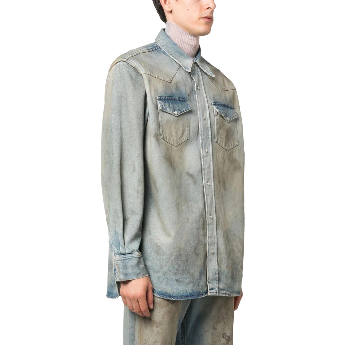 Джимовая рубашка с воротником и пуговицами Acne Studios, синяя — фото 4