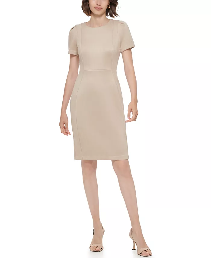 

Женское платье-футляр с коротким рукавом и круглым вырезом Calvin Klein, загар/бежевый