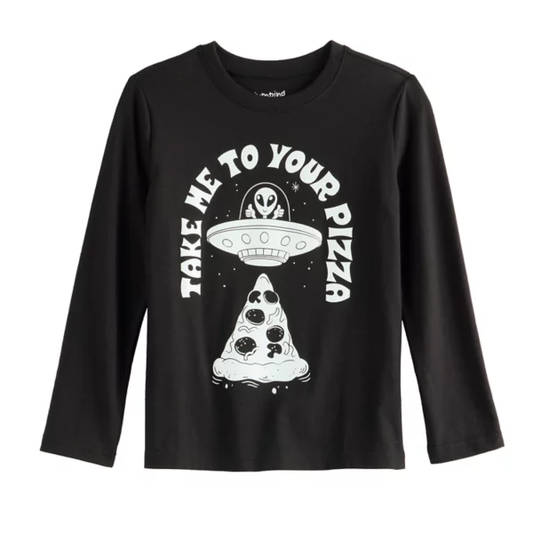 

Футболка с длинным рукавом и принтом для мальчиков 4-12 лет Jumping Beans, цвет black space pizza