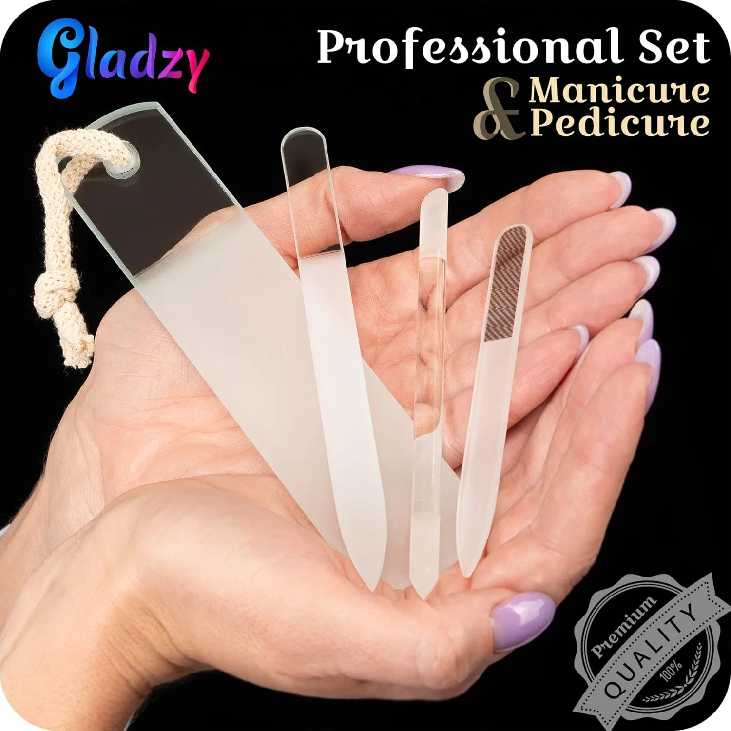 Набор стеклянных пилочек для ногтей из чешского стекла Gladzy, All-In-One Set - With Shiner — фото 2