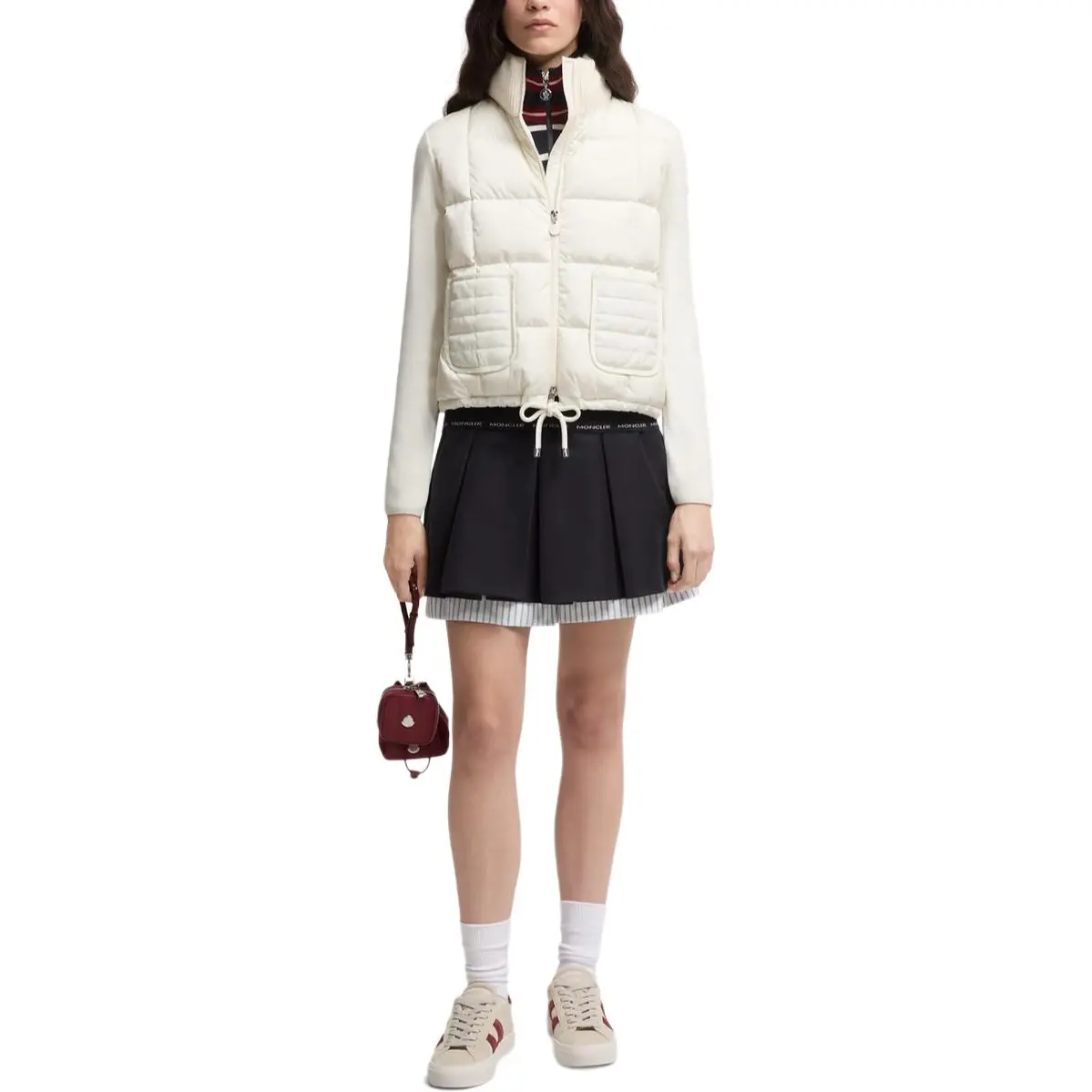 Moncler Квадратный стёганый утеплённый шерстяной кардиган на молнии, White — фото 4
