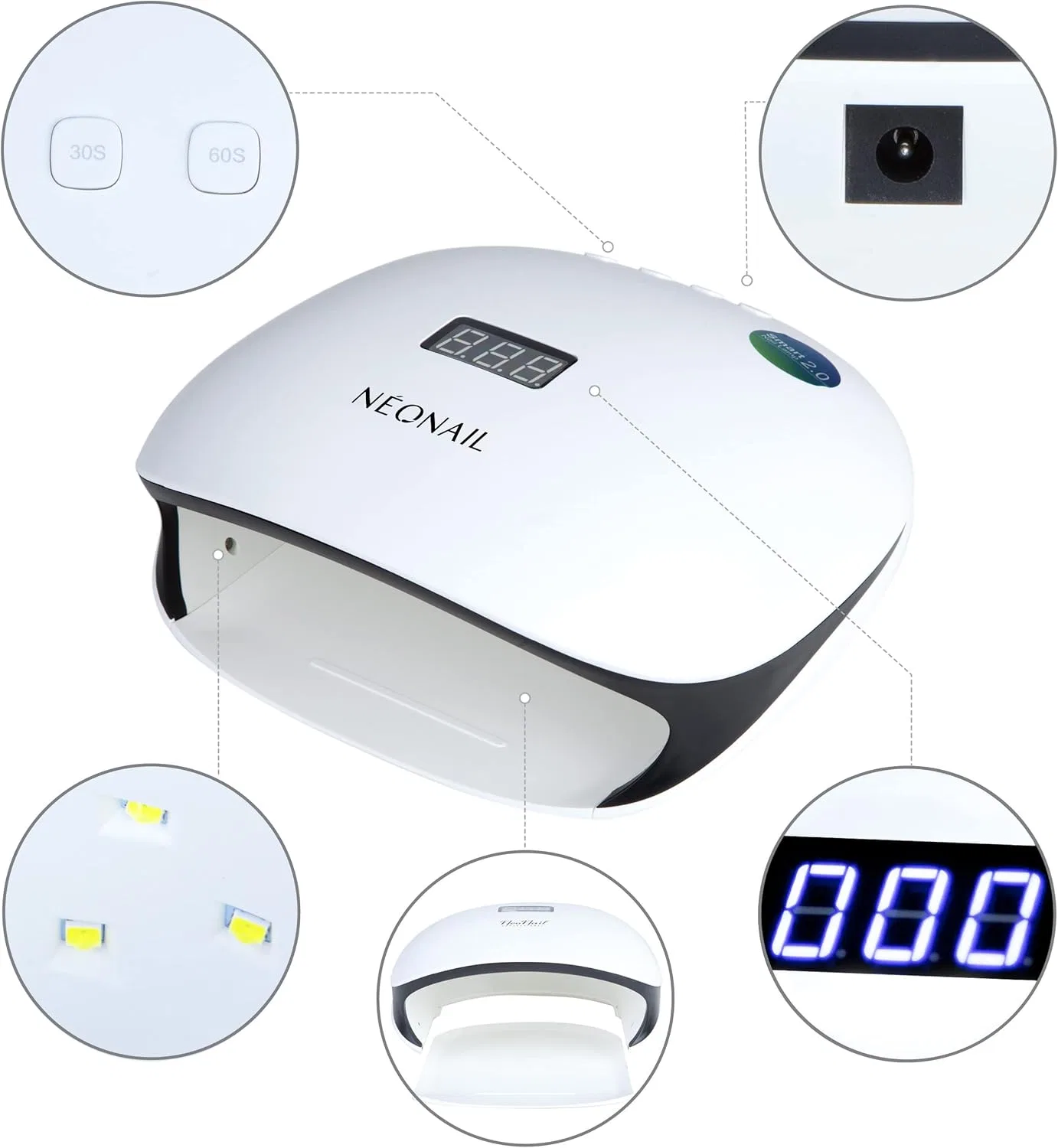 LED-лампа NEONAIL 36 Вт/48 Вт с LCD-дисплеем, белая Neonail Professional — фото 3