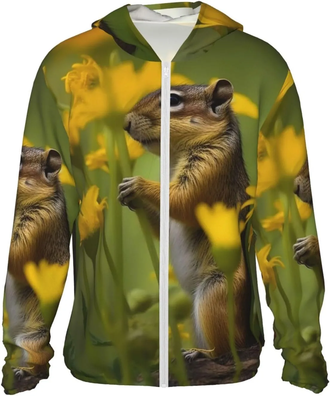 

Толстовка с капюшоном для защиты от солнца Wildlife Squirrel Flowers, UPF 50+, с длинным рукавом и молнией GFLFMXZW