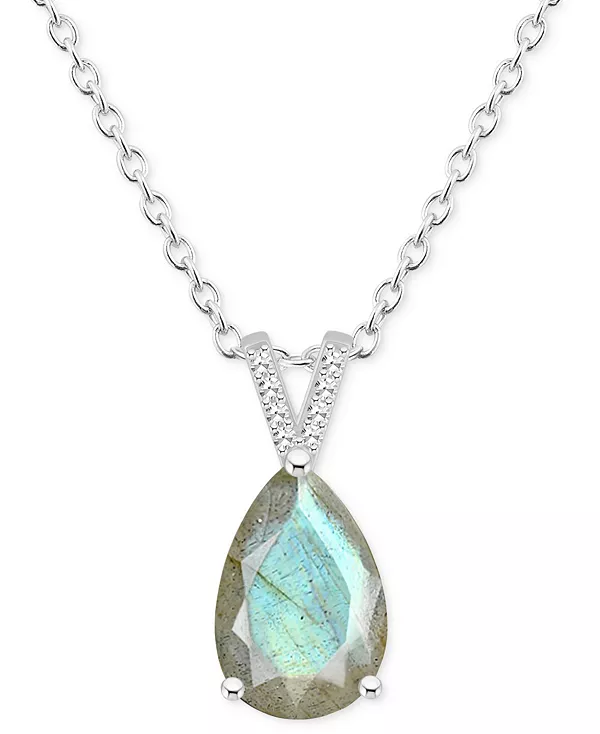 

Ожерелье с подвеской в форме груши длиной 18 дюймов из стерлингового серебра (также из оникса) с лабрадоритом и бриллиантами Macy'S, labradorite