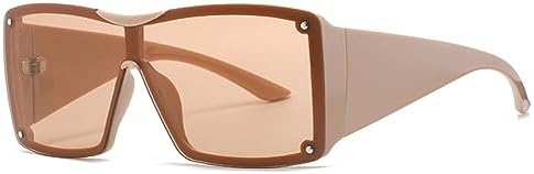 

Крупные женские солнцезащитные очки, цельные очки с градиентным зеркальным покрытием, ретро-очки с заклепками, мужские солнцезащитные очки с широкими дужками MTZJH, Khaki Champagne