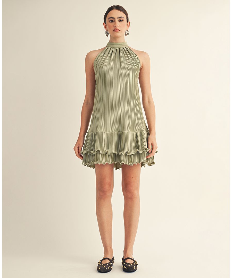 

Женское мини-платье Celestine с воротником-халтером и оборками по низу AROSE STUDIO, INC, Olive