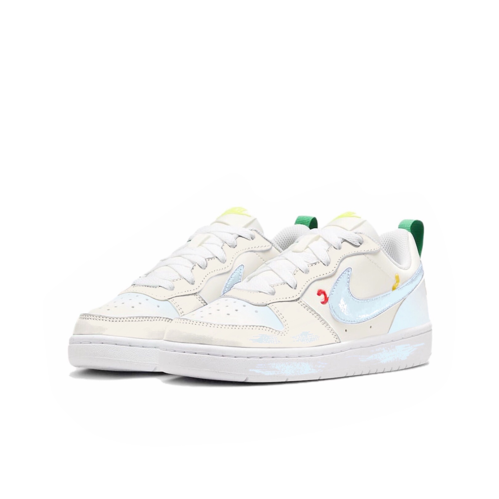Nike Детские кроссовки для скейтбординга Court Borough LOW из хлопка, синие, с молочным рисунком в горошек, с нескользящим покрытием, износостойкие, для подростков — фото 3