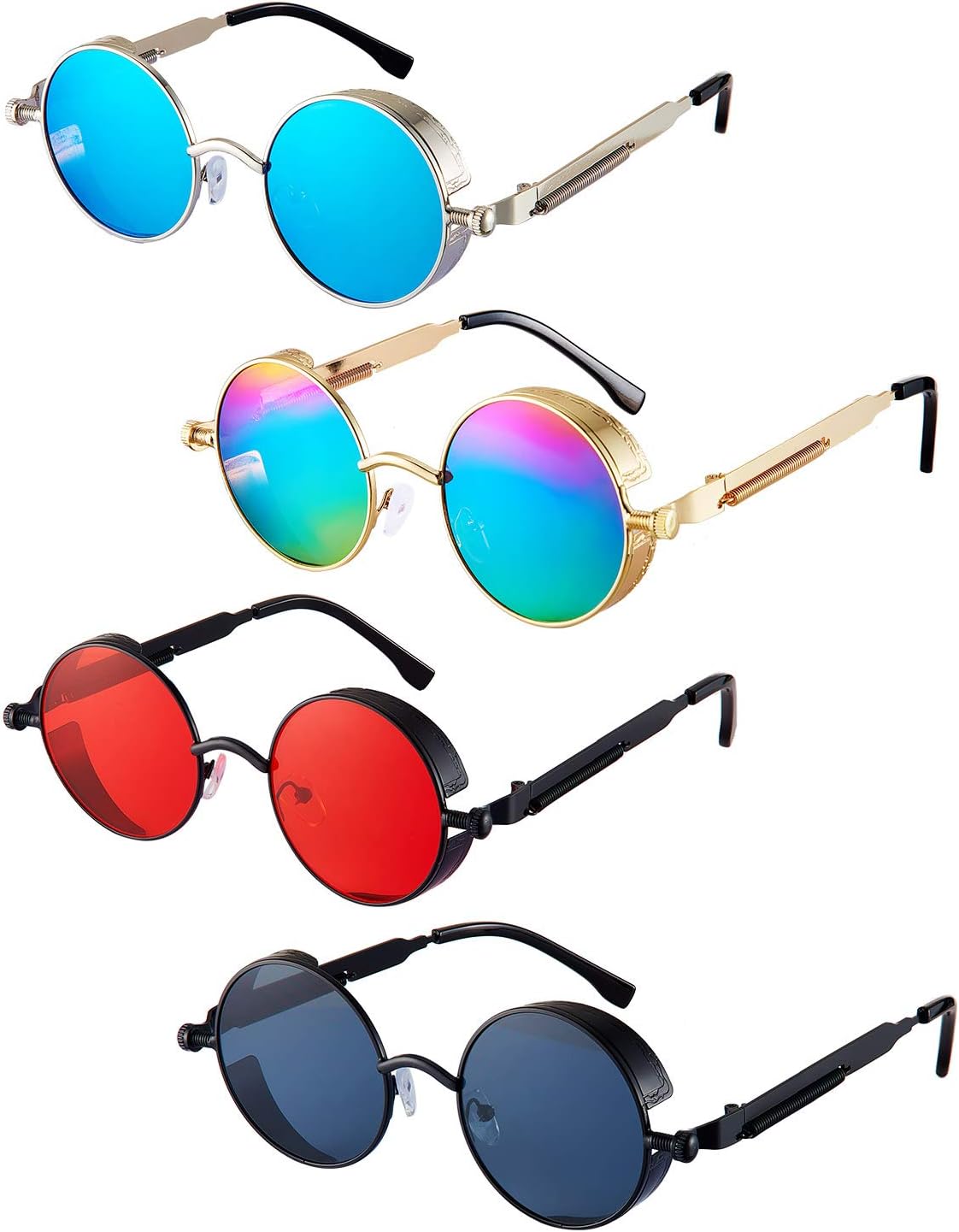 

Frienda 4 штуки ретро-солнцезащитных очков в стиле стимпанк, винтажные готические круглые солнцезащитные очки, круглые очки в стиле стимпанк для Рождества, для женщин и мужчин, Orange, Black, Blue, Rainbow