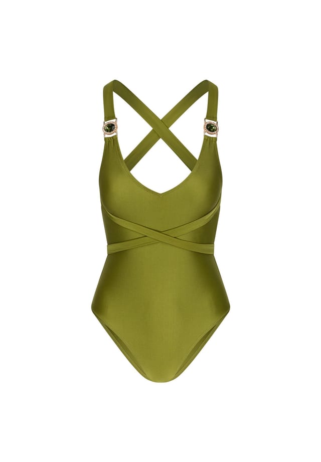 

Купальник амур с великолепной отделкой камнями Moda Minx, зеленый