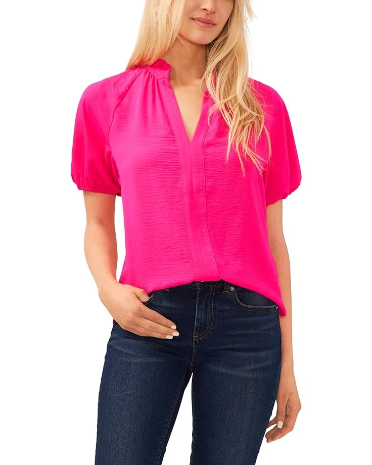 

Блуза CeCe Ruffle Neck Raglan Split Seam, цвет Bright Rose