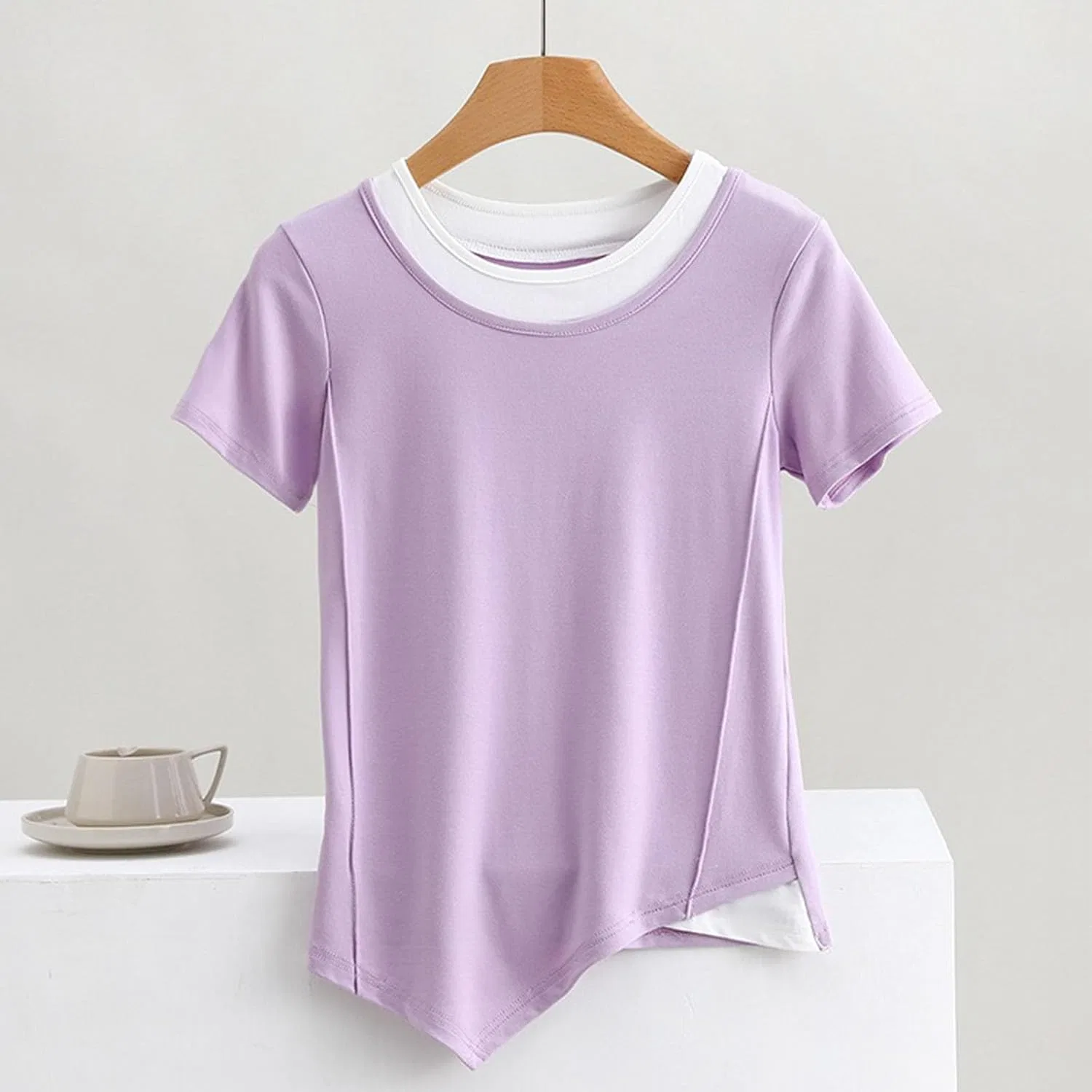Женская футболка из модала с круглым вырезом A02#purple — фото 3
