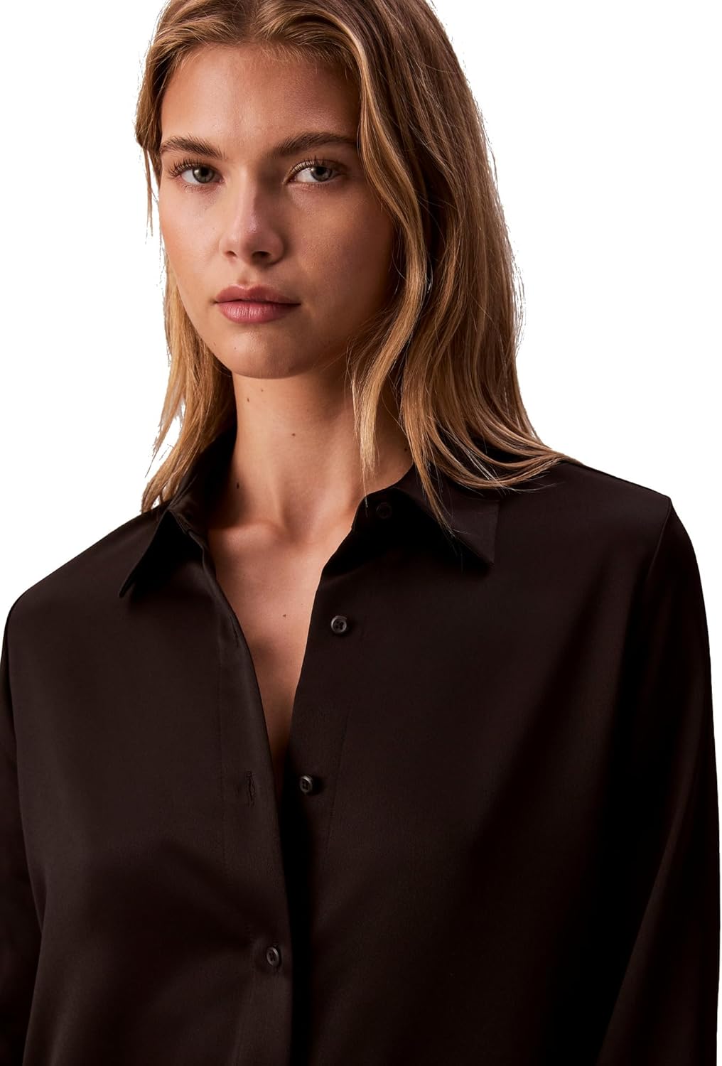 Женская атласная рубашка на пуговицах Calvin Klein, Black — фото 3