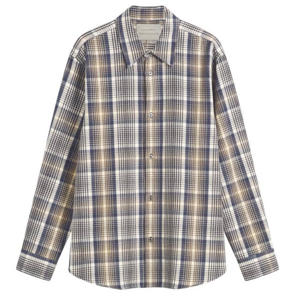 

Посмотреть рубашку с длинными рукавами в клетку с начесом Studio Nicholson, темно-синий / oatmeal