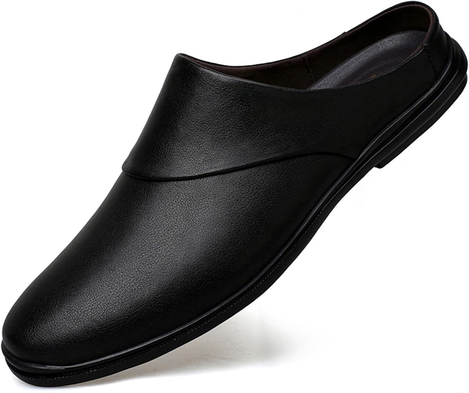 

Мужские слипоны без задника ручной работы из кожи, мягкие, дышащие, удобные, с ручной строчкой, повседневные туфли с круглым носком и противоскользящей подошвой для ежедневной носки на улице и дома Tixewsjh, черный