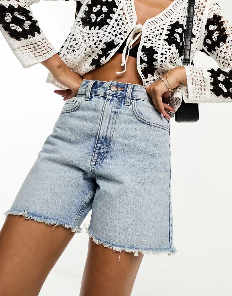 

Удлиненные джинсовые шорты Pull&Bear с необработанным краем и завышенной талией, Серый, Удлиненные джинсовые шорты Pull&Bear с необработанным краем и завышенной талией