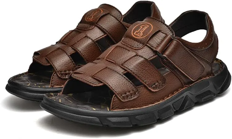Men's Сандалии Leather Open Toe Outdoor Sport Adjustable Summer Beach Shoes Mecolop, коричневый — фото 2