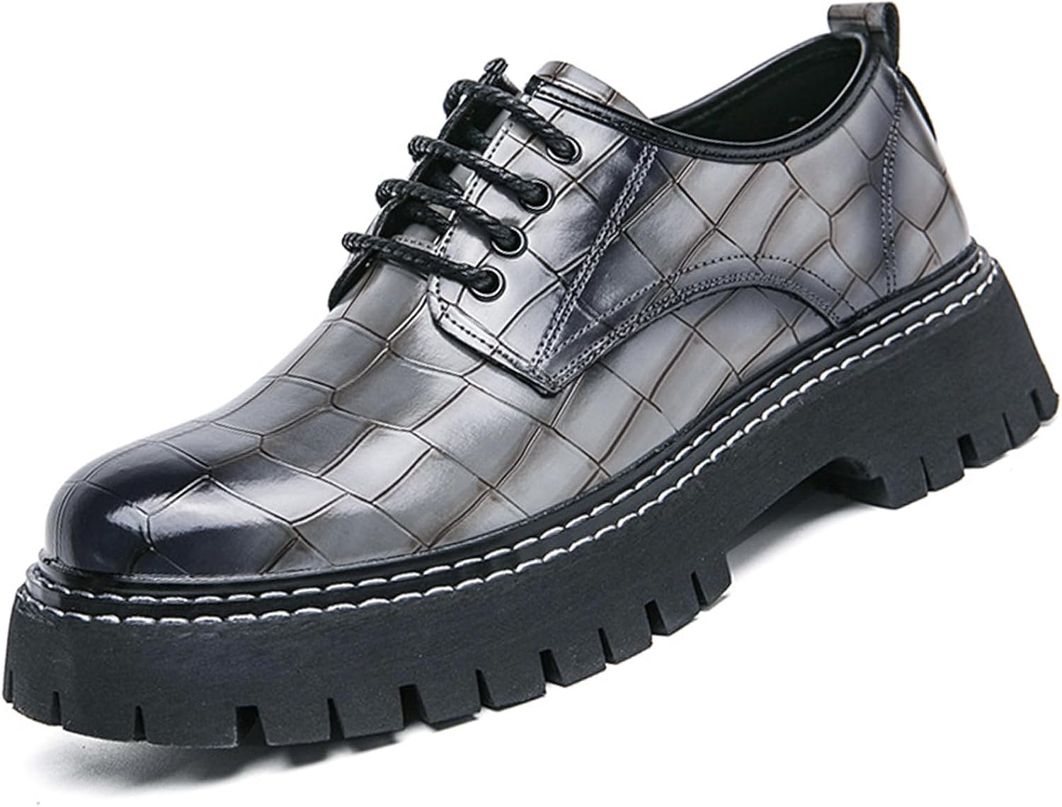 

Мужские лоферы на платформе из лакированной кожи с тиснением под аллигатора, с круглым носком, рифленой подошвой и шнуровкой, роскошные туфли для деловых встреч, вечеринок, свадеб и выпускных Devileyeze, серый