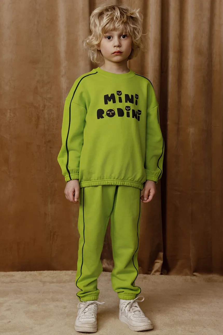 Детская хлопковая толстовка Cats Mini Rodini, зеленый — фото 2