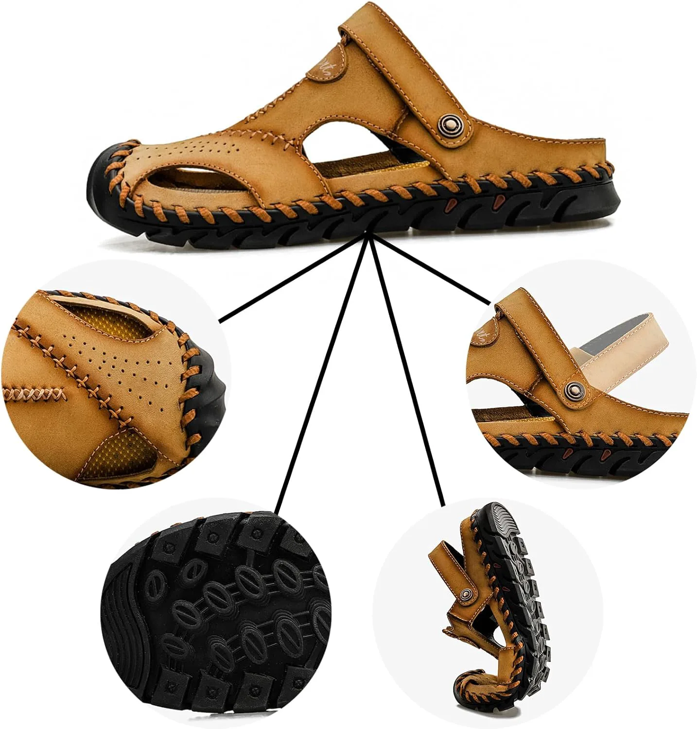 

Мужские летние спортивные сандалии ручной работы из кожи, удобные с закрытым носком с вырезами, для повседневного ношения и пляжа ETORYOOX