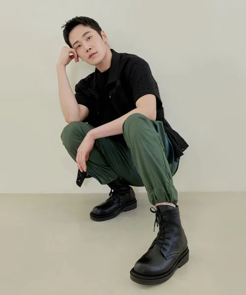 Ботинки шнурованные Kyle Lace-up Height Increase Walker Boots из искусственной кожи, черные — фото 3