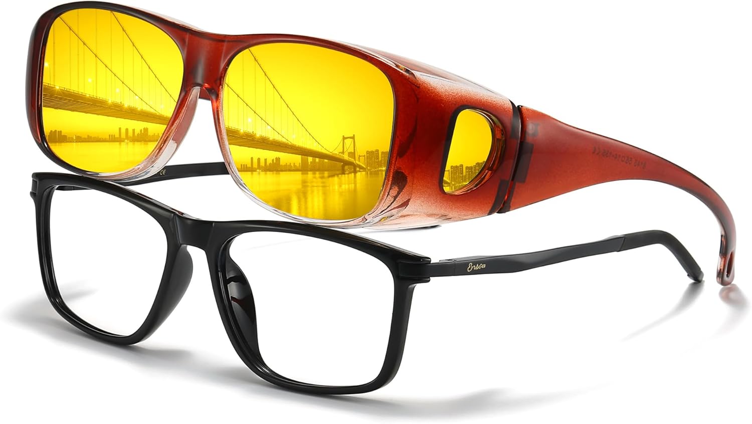 

Поляризованные очки ночного видения LVIOE для женщин и мужчин, надеваемые поверх обычных очков, с обтекаемой формой для защиты от бликов при вождении в ночное время, модель N8143, A07 Gradient Red Frame / Night Vision