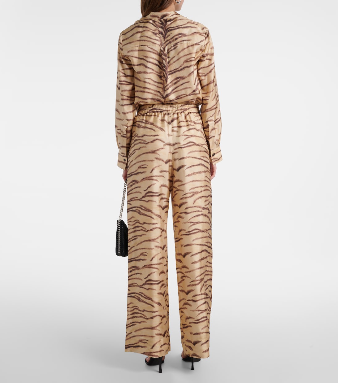 Широкие шелковые брюки с высокой талией и принтом Stella McCartney, Natural — фото 3