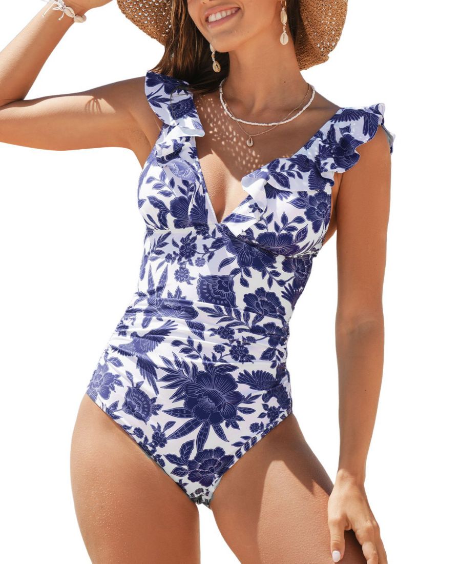 

Женский слитный купальник с оборками и шнуровкой Cupshe, Dark blue