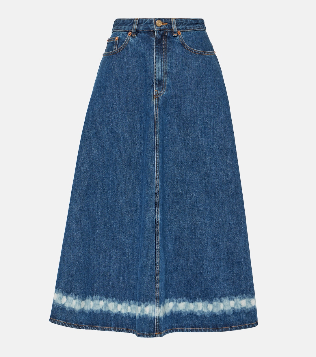 

Юбка миди из потертого денима VGold Valentino, Medium Blue Denim