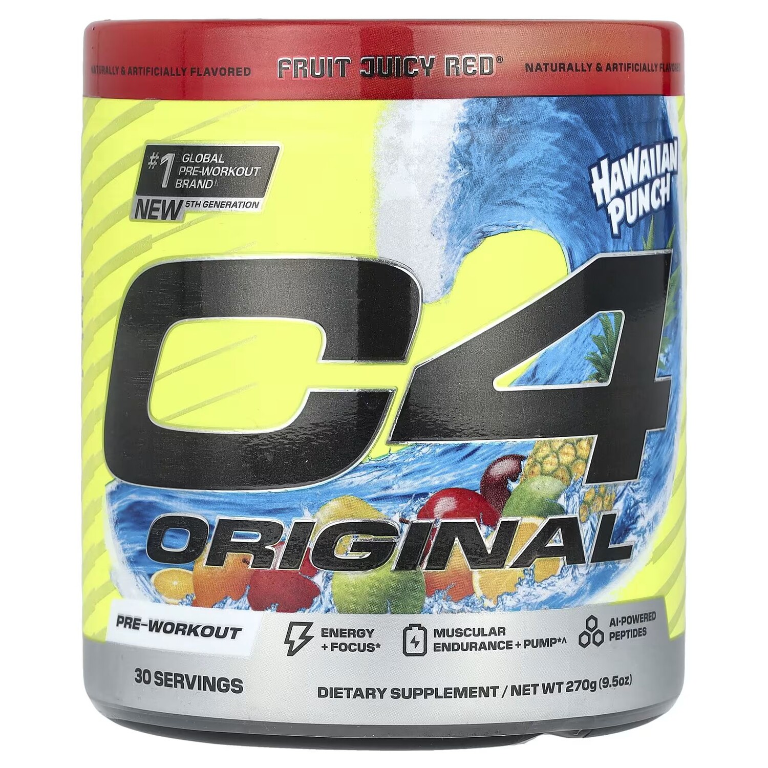 

C4 Original, Предтренировочный комплекс, Hawaiian Punch, Fruit Juicy Red, 9,5 унций (270 г) Cellucor