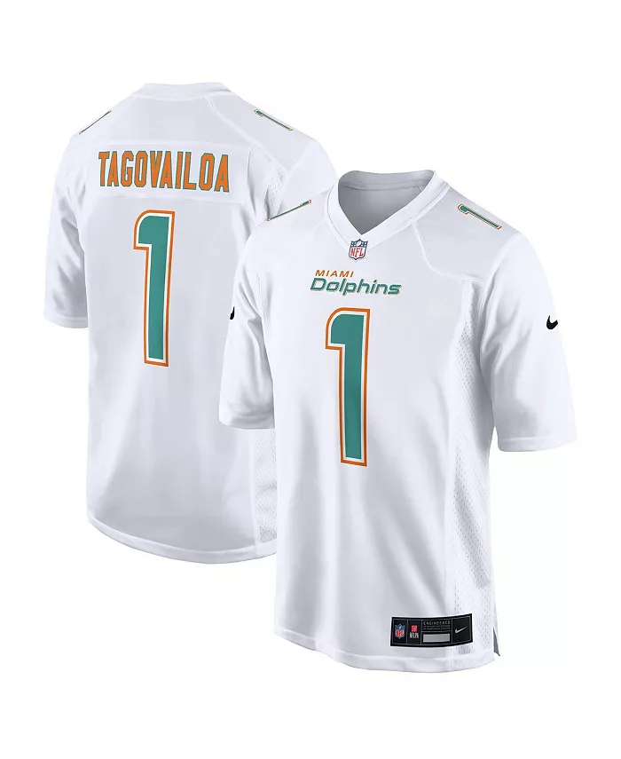 

Мужская модная игровая футболка Miami Dolphins белого цвета с именем Tua Tagovailoa Nike