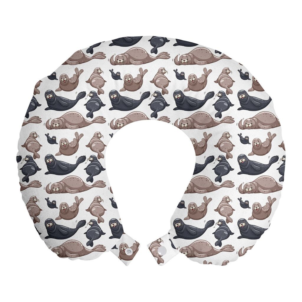 

ABAKUHAUS Sea Creatures Travel Pillow Подушка для шеи, Дикий тропический морской лев, Пенопластовые дорожные принадлежности для самолета и автомобиля, 30x30 см, Кадетский синий фиолетовый