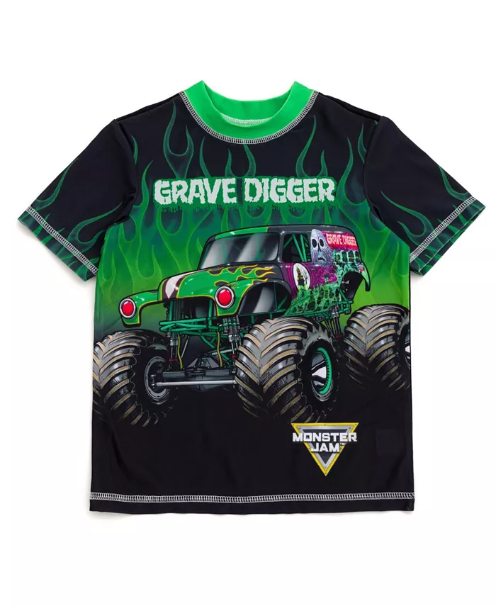 Детский комплект для плавания: худи-рашгард и шорты Boys Pullover Rash Guard and Swim Trunks Outfit Set Monster Jam, зеленый — фото 4