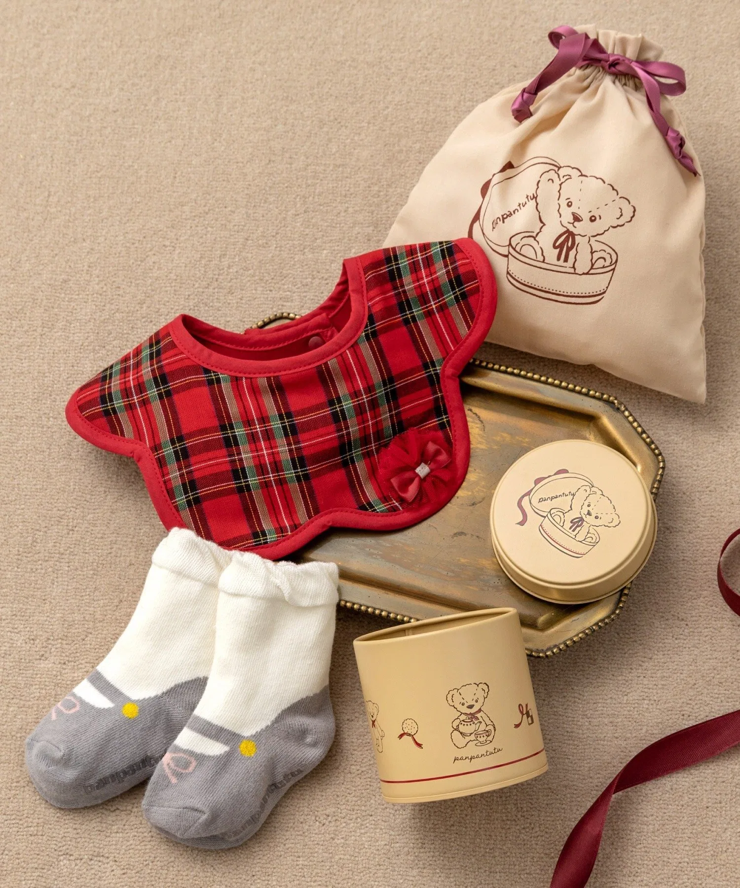 Набор из 4 предметов для детского душа "Petit Jewel Can" Panpantutu, Tartan x Teddy Bear