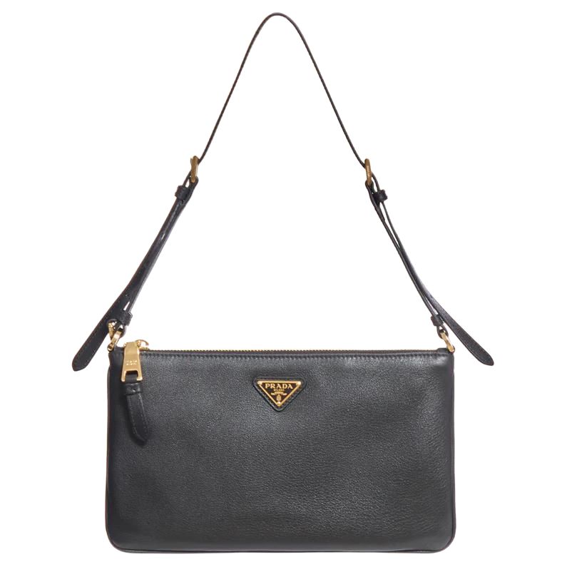 

PRADA Женская черная сумка через плечо из телячьей кожи
