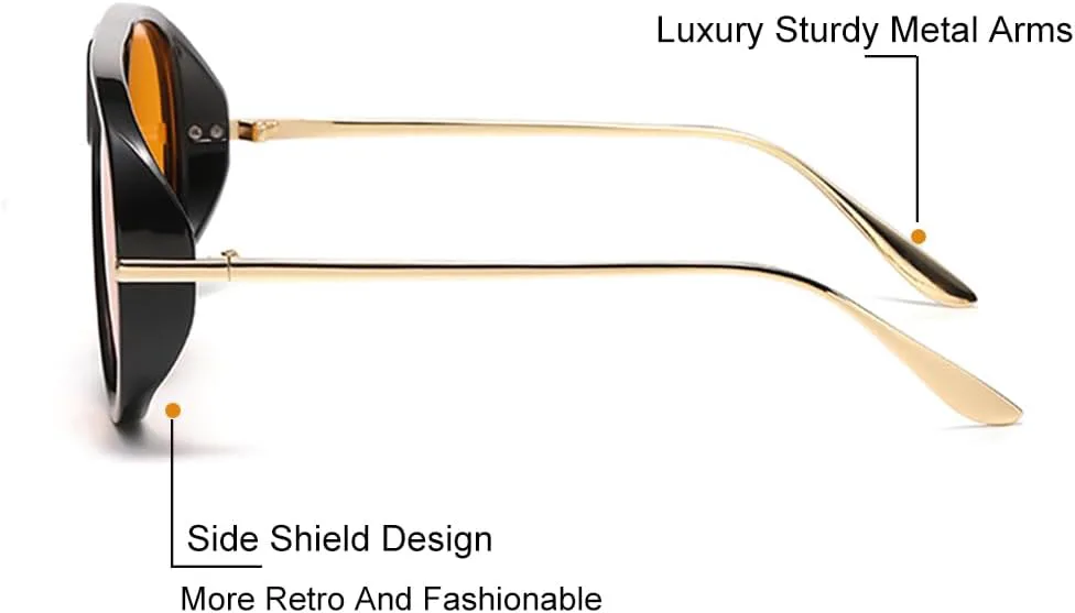 

Модные солнцезащитные очки-авиаторы большого размера для женщин, не спутываются, массивные, стильные, винтажные, с боковой защитой Azoxus, Black Frame/Yellow Lens