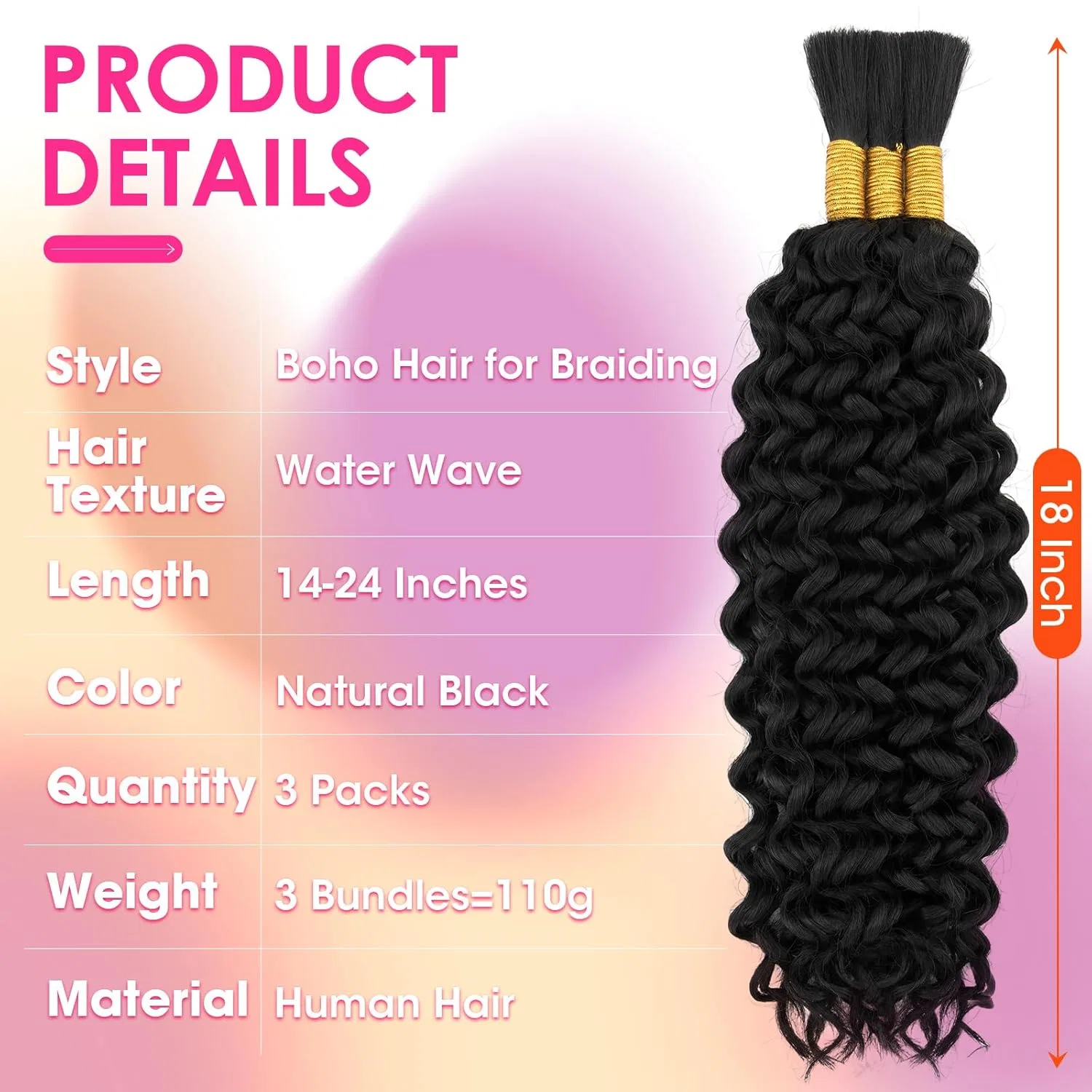 Натуральные волосы для плетения «Water Wave Boho Braids» 60 см от Silk-co Silk-Co, Water Wave-3 Bundles — фото 2