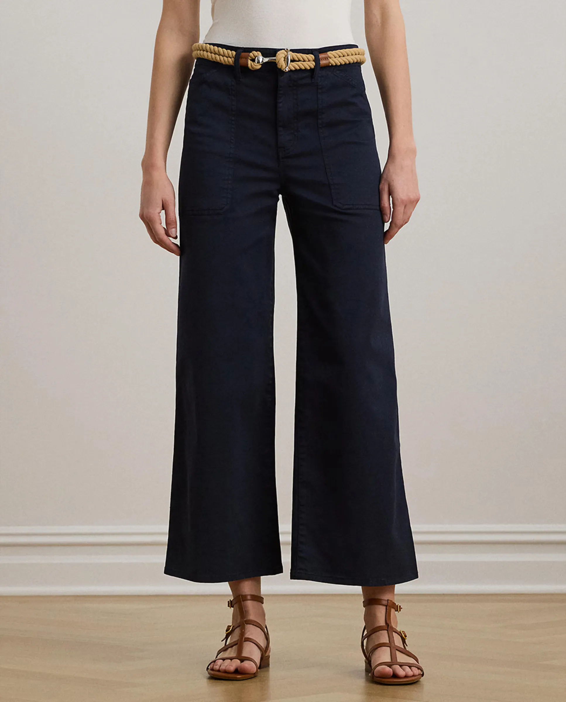 

Широкие женские брюки из хлопка с укороченным силуэтом Lauren Ralph Lauren, темно-синий