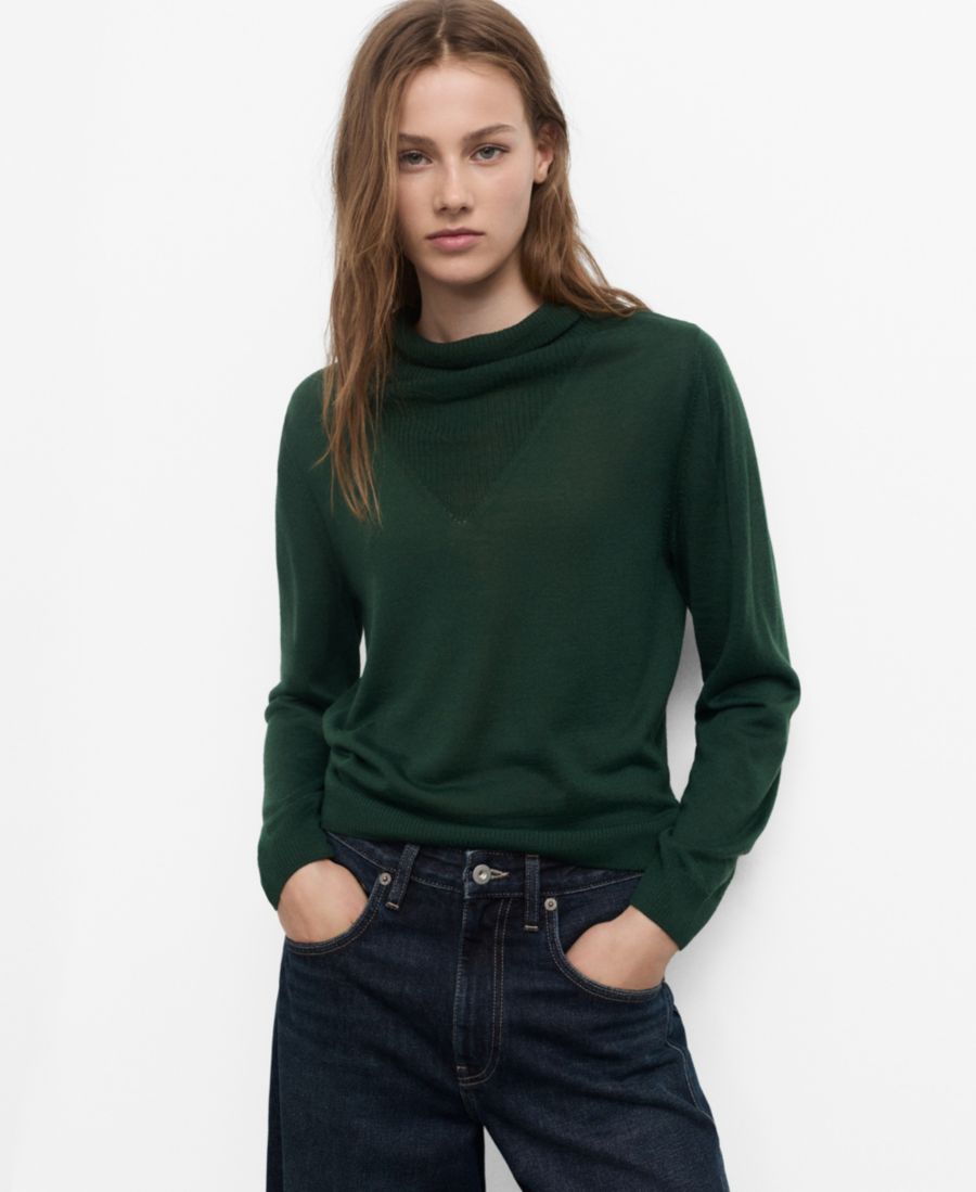 

Женский вязаный свитер с драпированным воротником MANGO, Dark Green