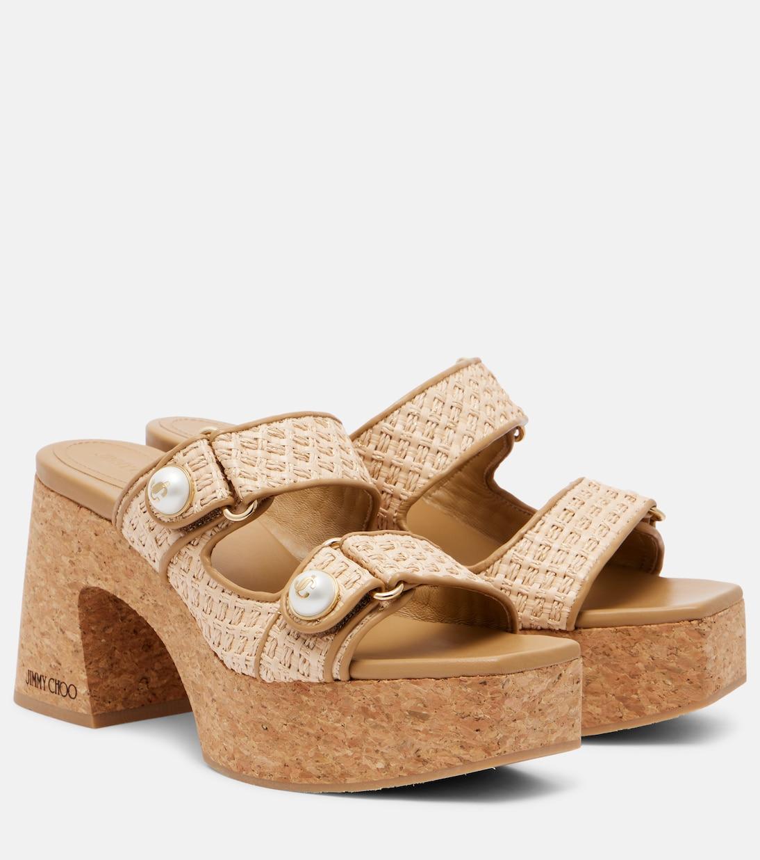 Фаянс 95 кожаные сандалии на платформе Jimmy Choo, Natural/Ca