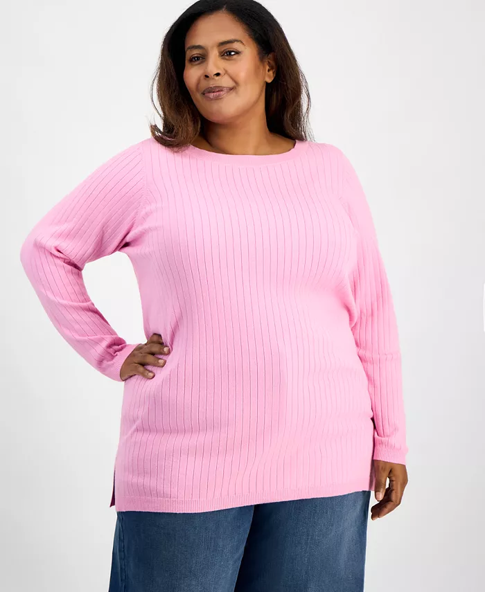 

Плюс сайз однотонный свитер с длинным рукавом Style & Co, розовый