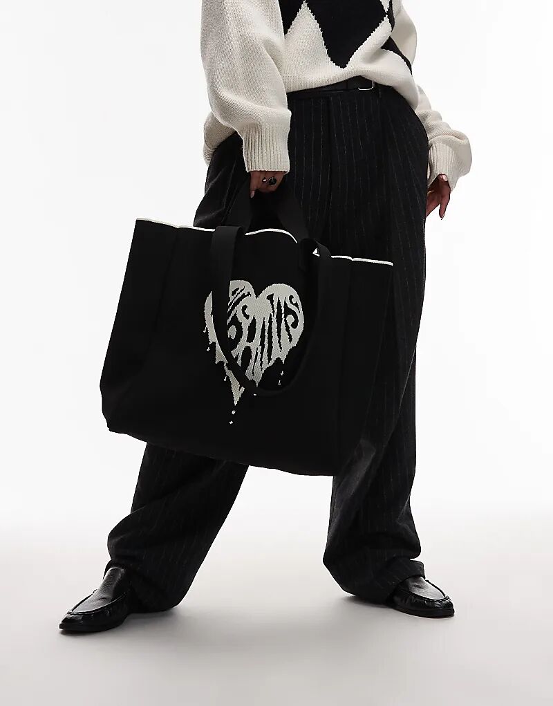 

Пушистая сумка-тоут Allsaints Izzy в форме сердца, черная