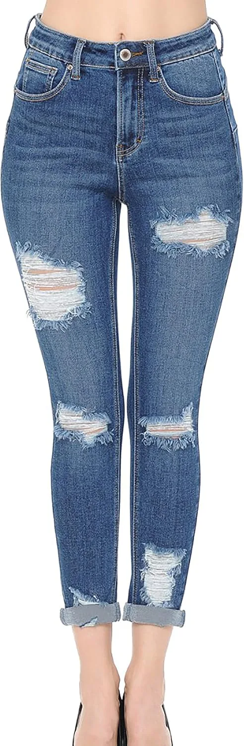 

WAX JEAN Women's 'Butt I Love You' Push-Up High Rise Destructed Capri в Heritage Denim