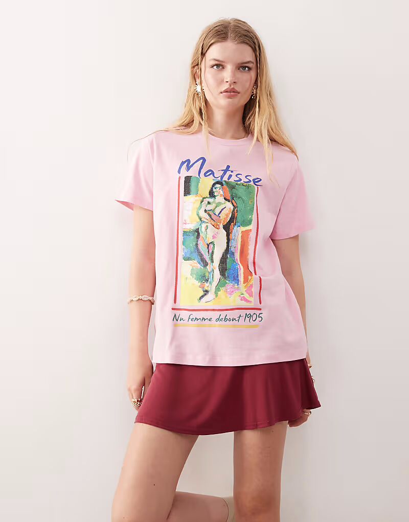 

Футболка Reclaimed Vintage с лицензией Matisse розового цвета с художественным принтом